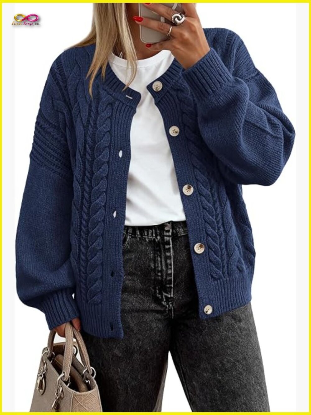 Chunky Cardigan Sweater Oversized Cable Knit Button Down Long Sleeve Cozy